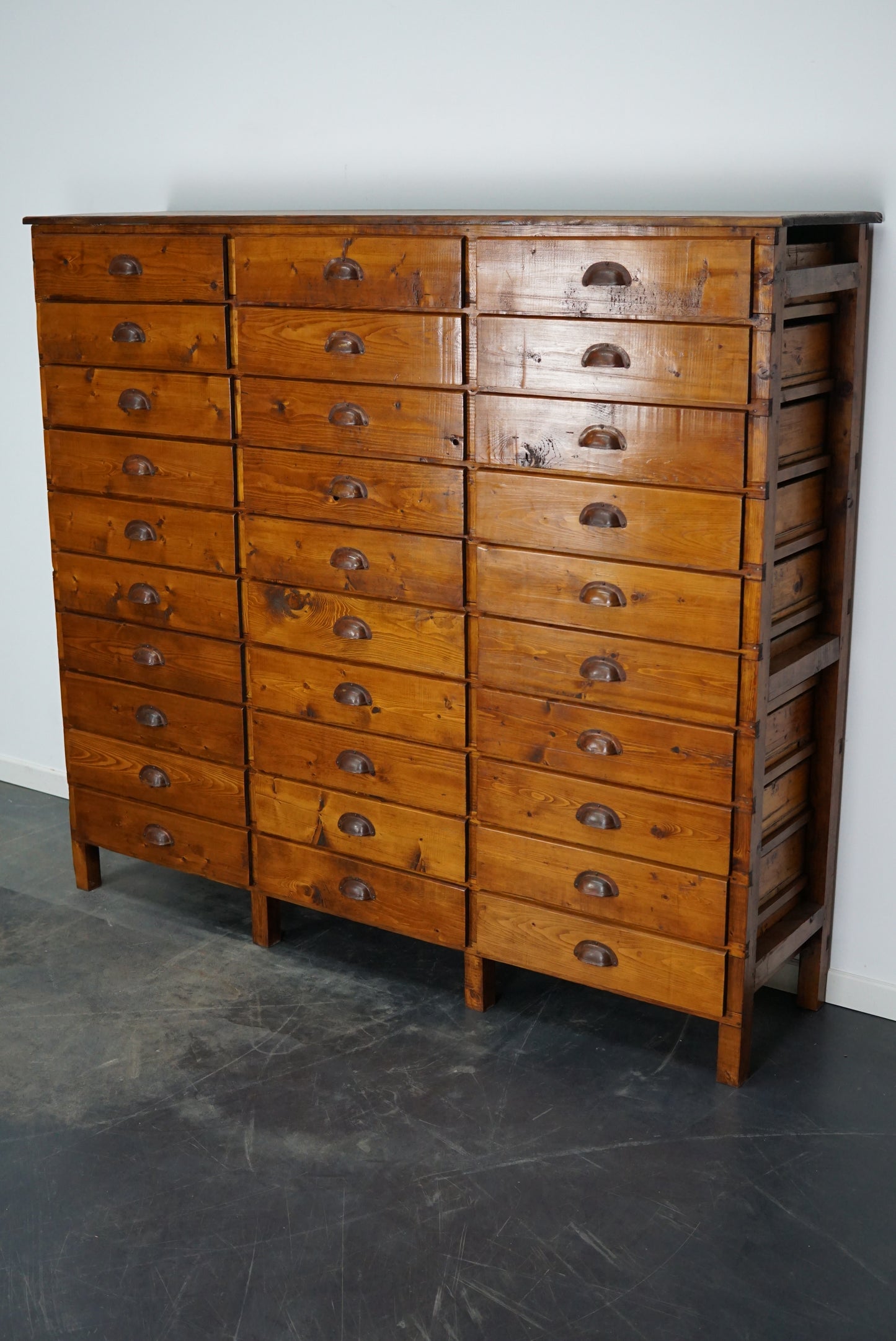 Dutch Pine Industrial Apothecary / Workshop Cabinet, 1950s