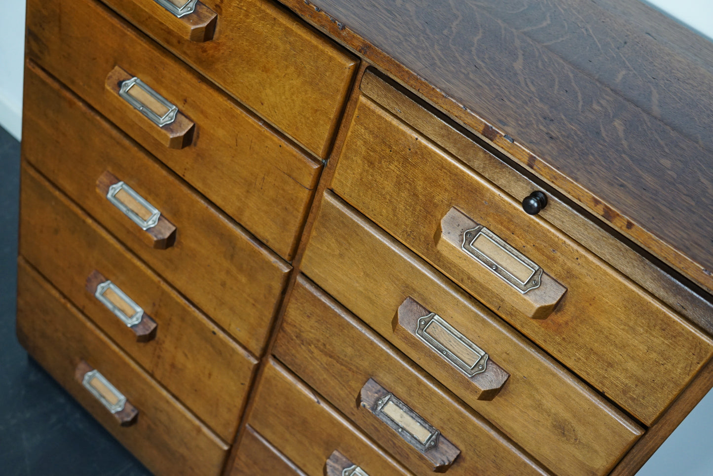 German Industrial Beech and Oak Apothecary Cabinet, Mid-20th Century