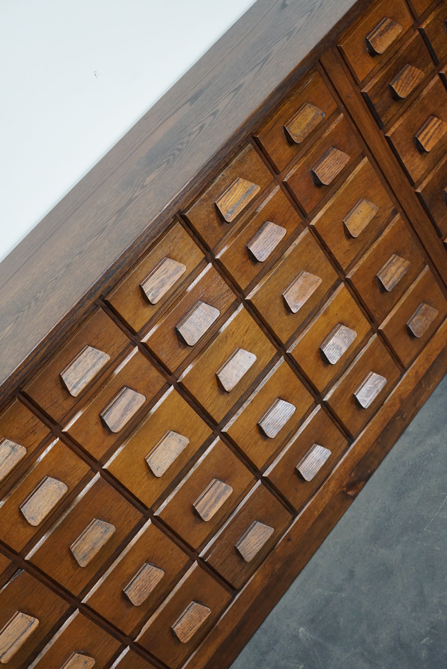 German Industrial Oak Apothecary Cabinet / Bank of Drawers, 1930s