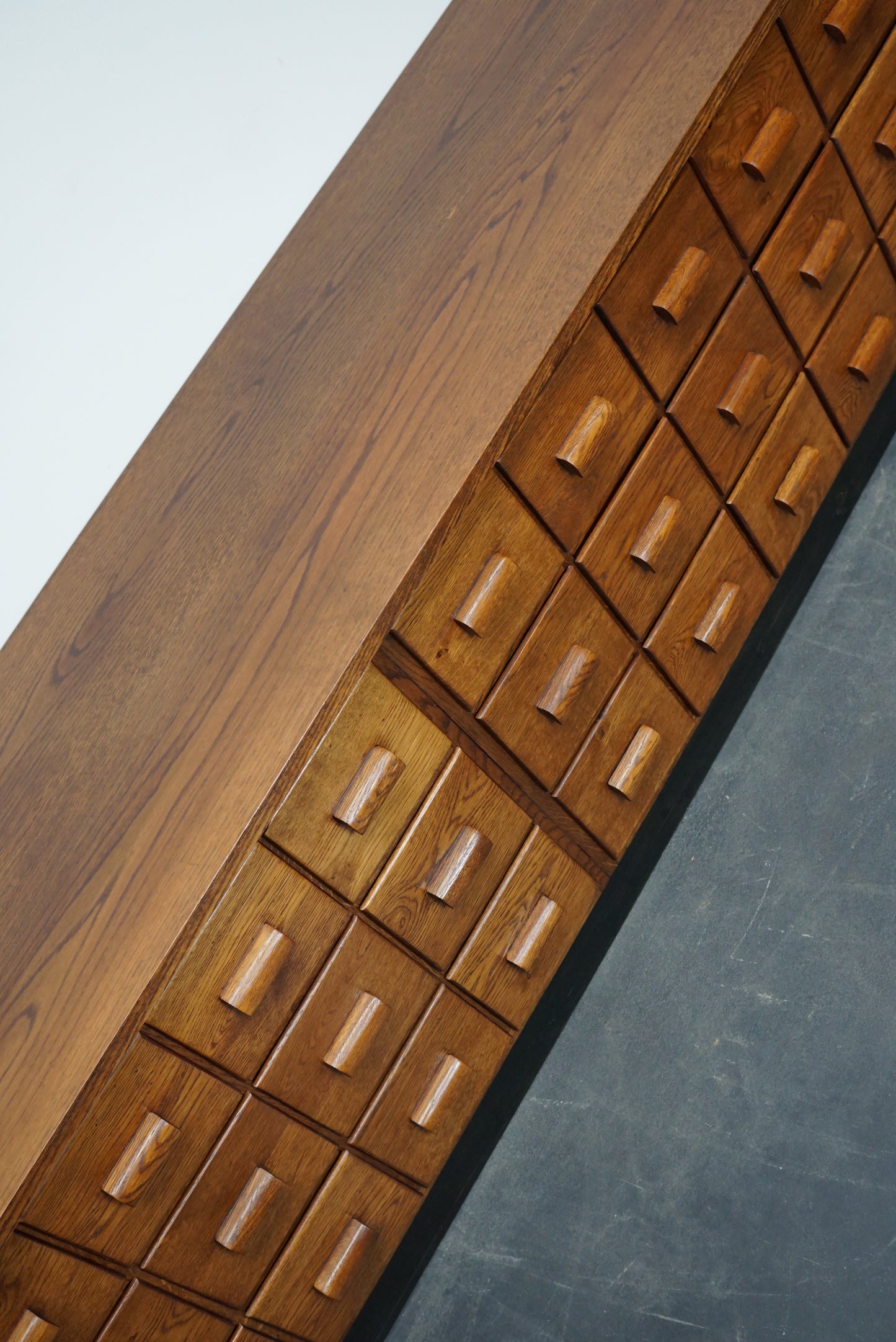 Oak German Industrial Apothecary Cabinet / Lowboard, Mid-20th Century
