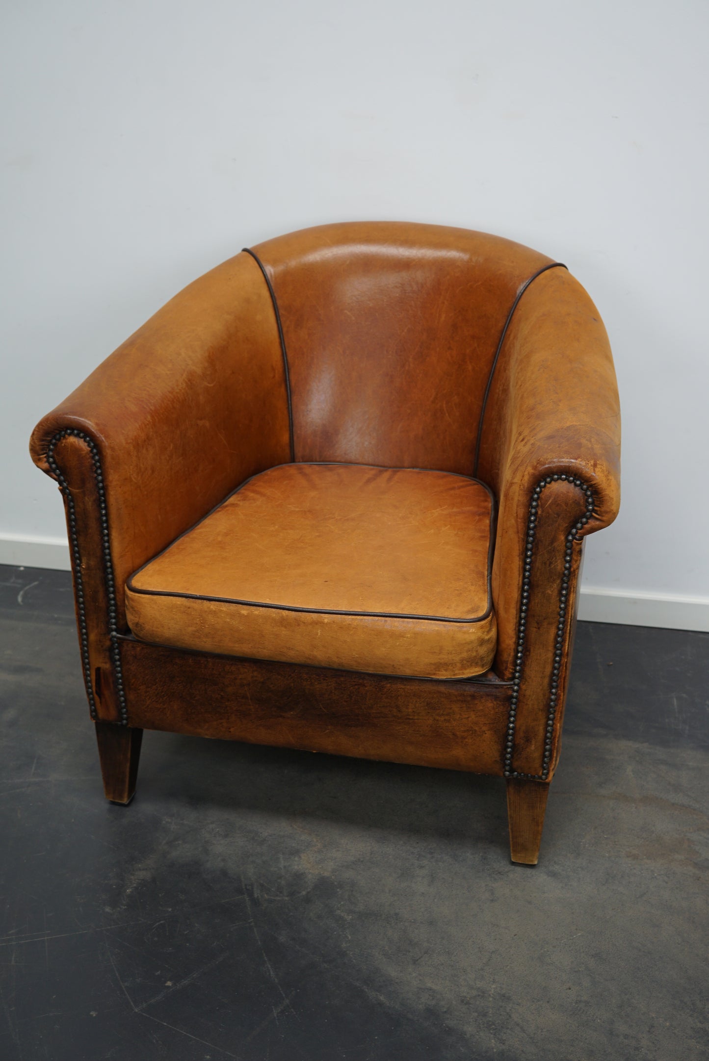 Vintage Dutch Cognac Colored Leather Club Chair