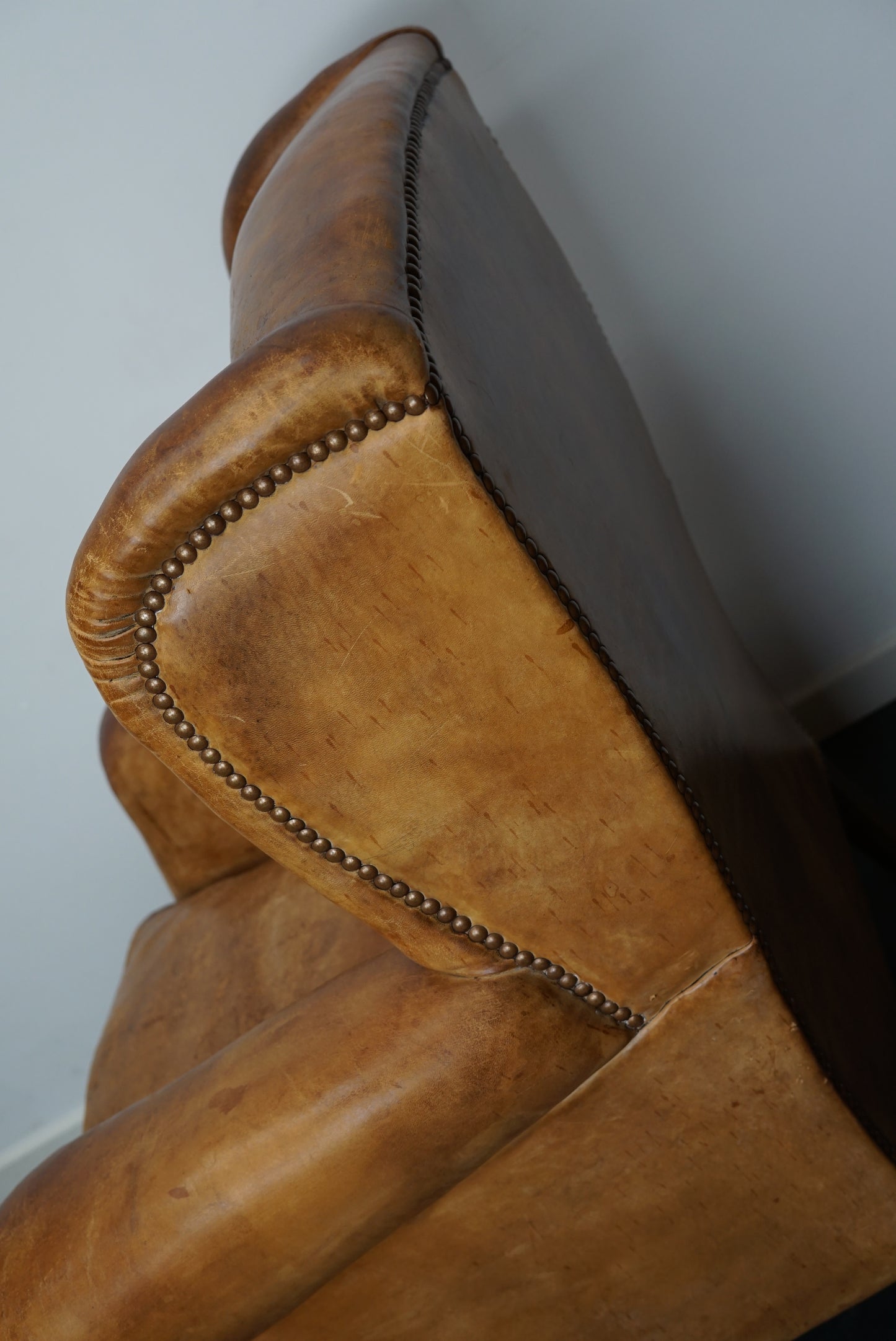 Vintage Dutch Cognac Colored Wingback Leather Club Chair