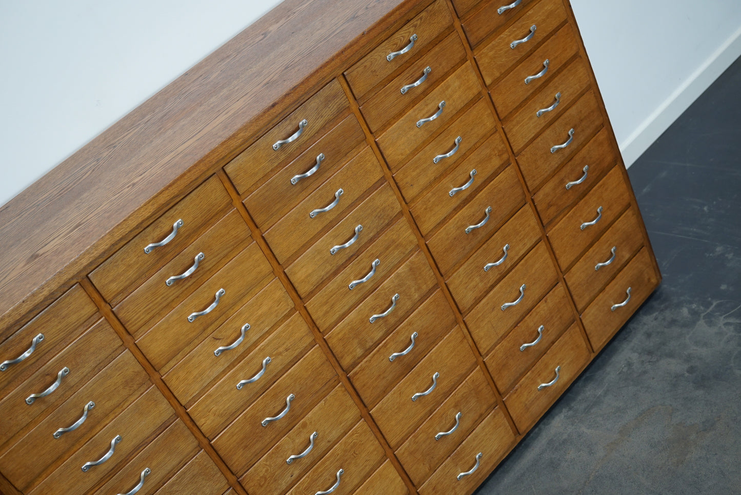 Dutch Industrial Oak Apothecary Cabinet, Mid-20th Century
