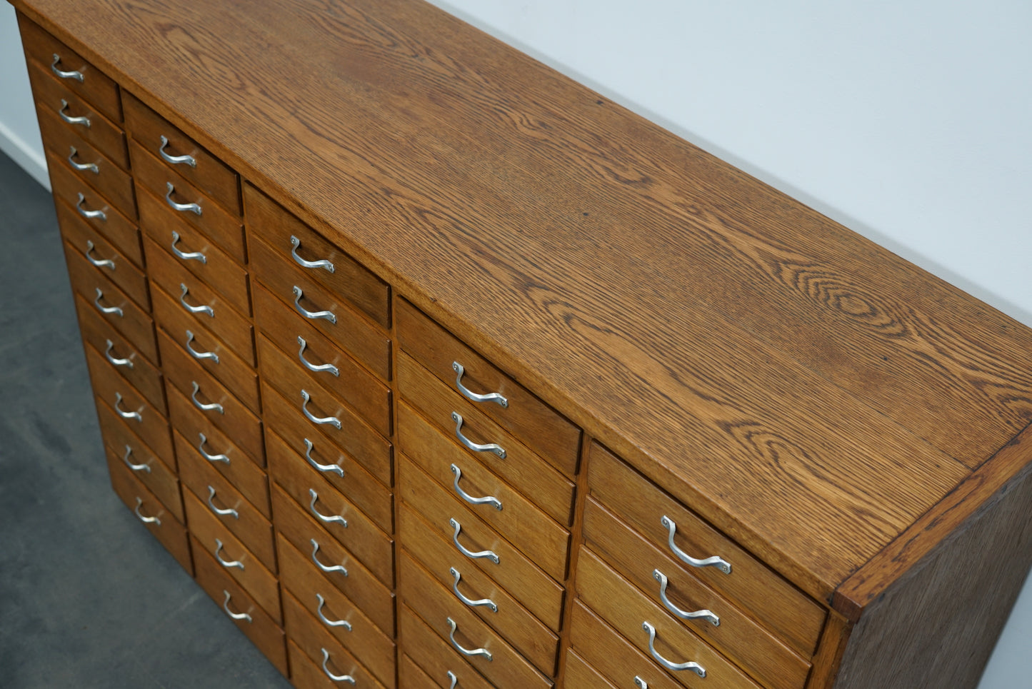 Dutch Industrial Oak Apothecary Cabinet, Mid-20th Century