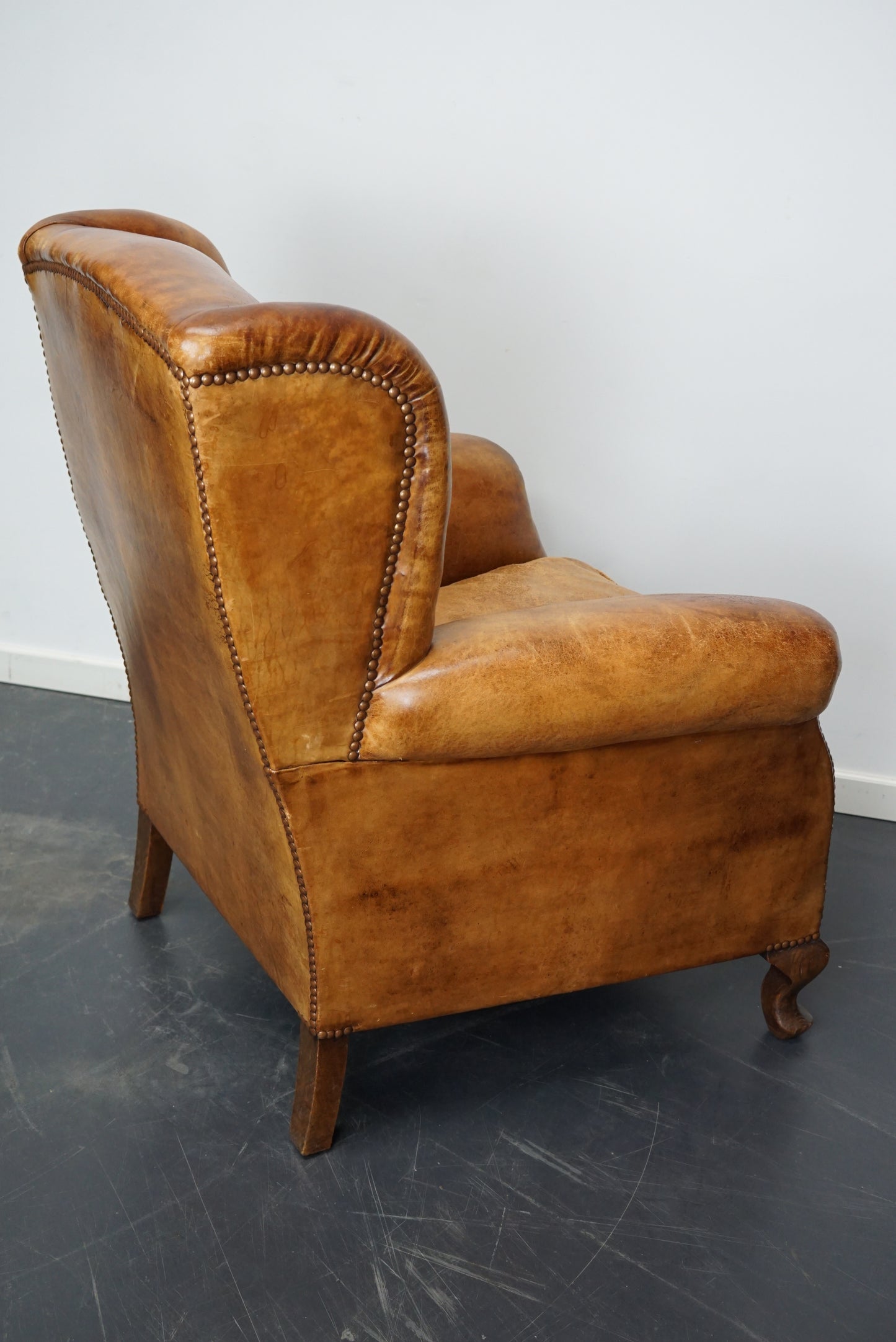 Vintage Dutch Cognac Colored Wingback Leather Club Chair