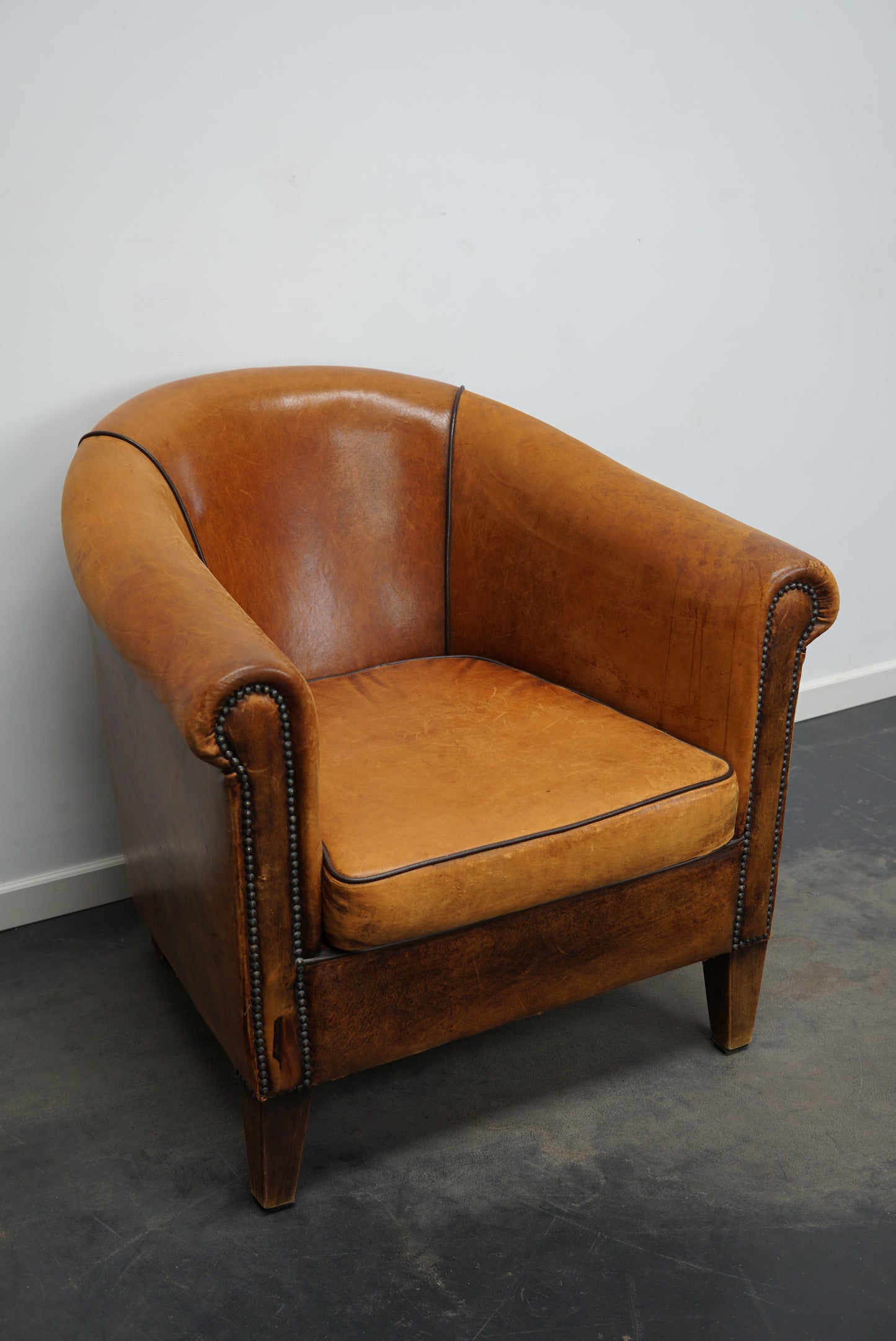 Vintage Dutch Cognac Colored Leather Club Chair