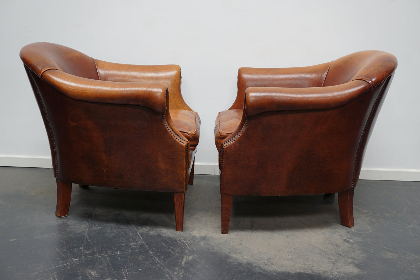 Vintage Dutch Cognac Colored Leather Club Chair, Set of 2