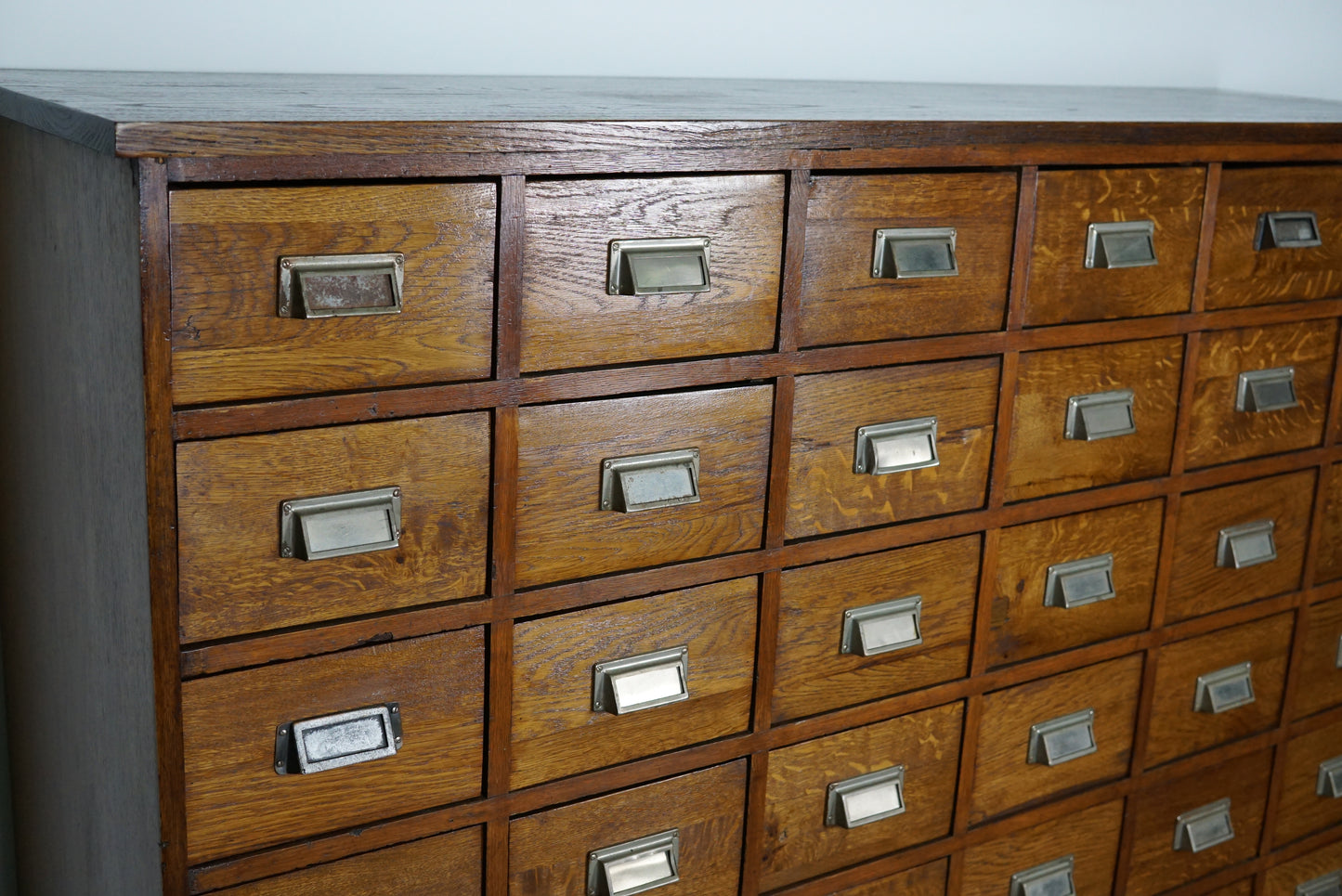 German Industrial Oak Apothecary Cabinet, Mid-20th Century