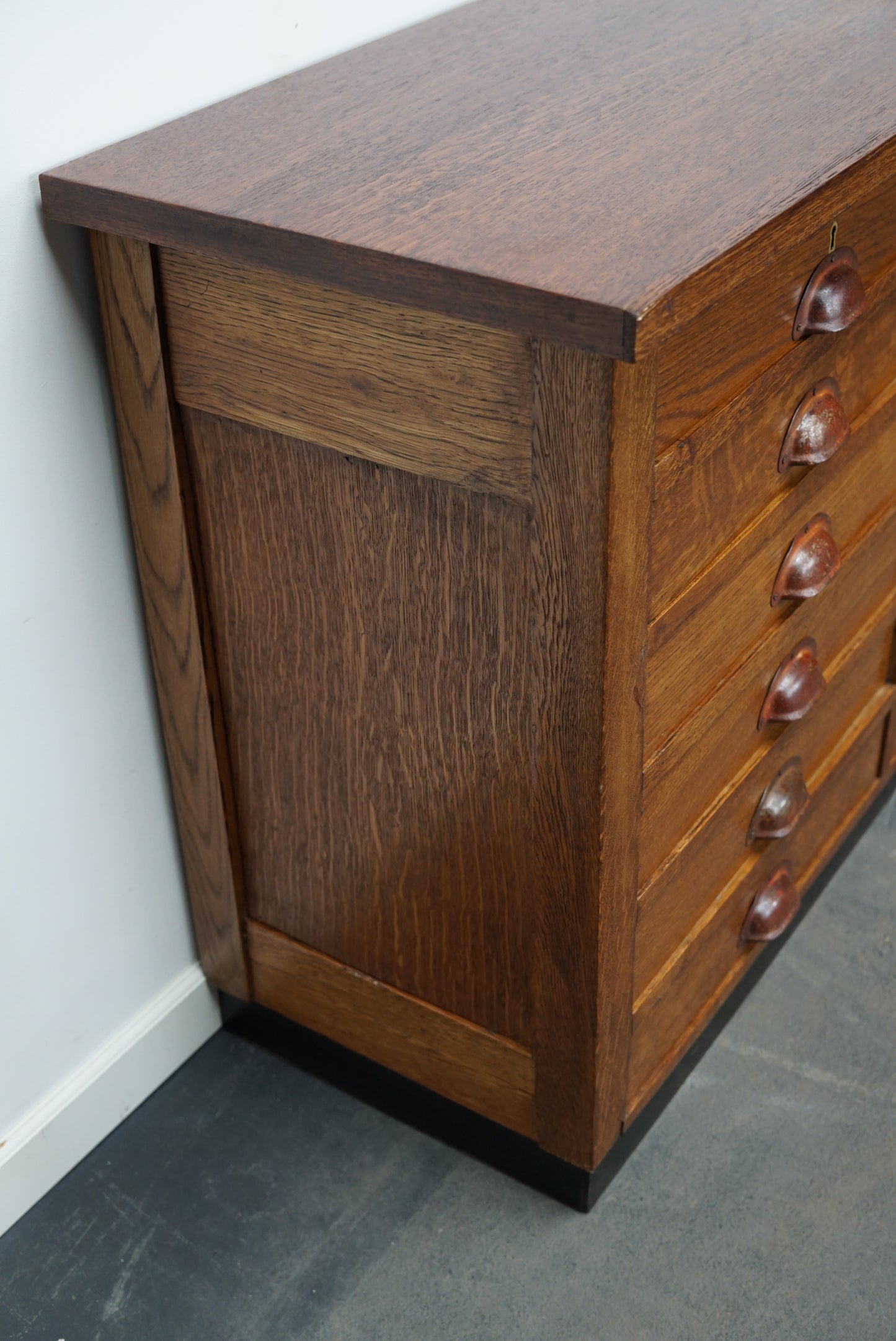 Dutch Industrial Oak Apothecary Cabinet, Mid-20th Century
