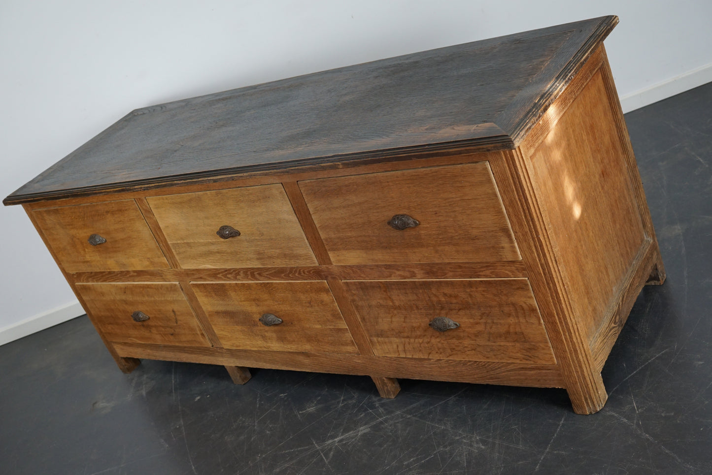 Antique French Oak Rustic Bank of Drawers or Shop Counter, Circa 1900