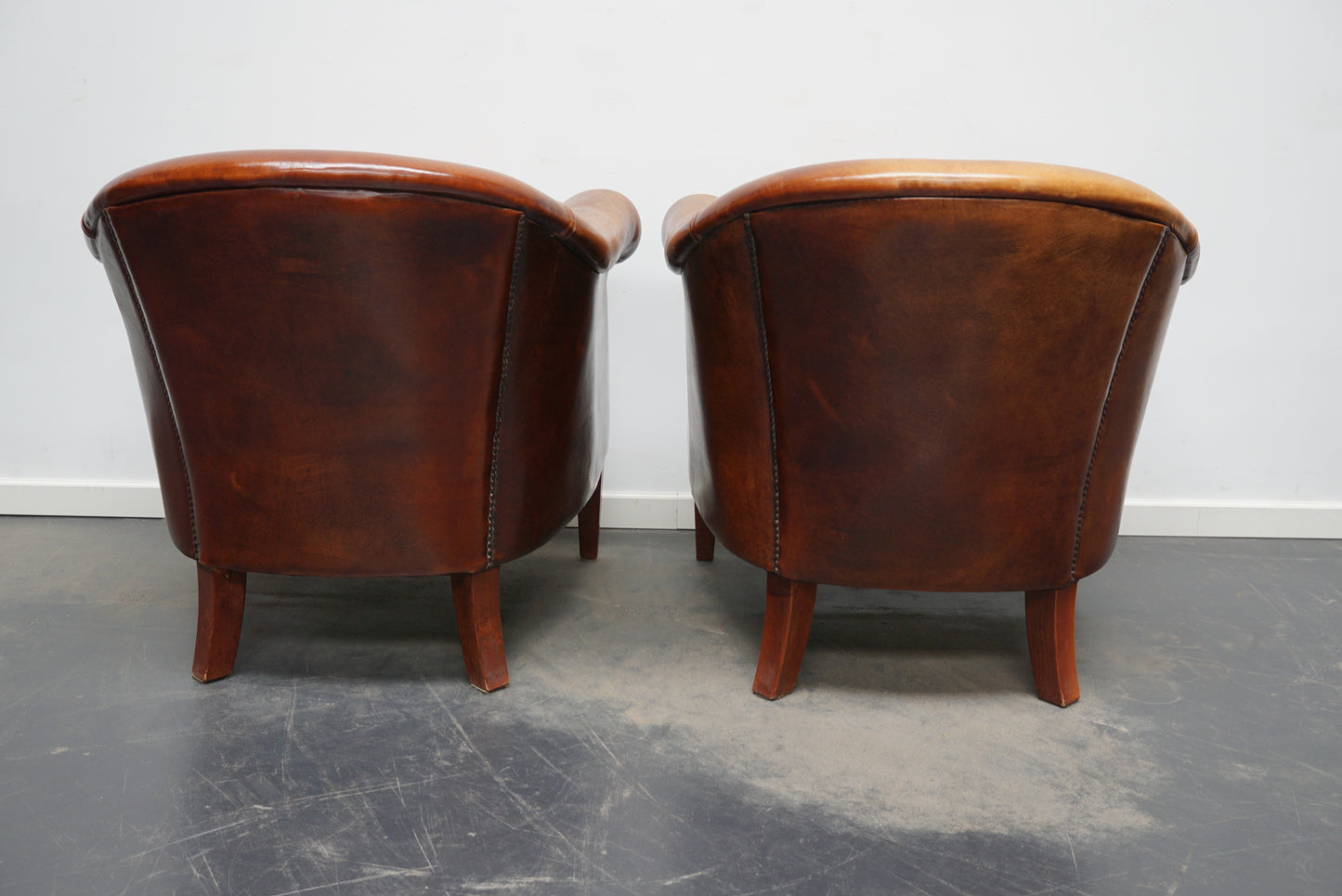 Vintage Dutch Cognac Colored Leather Club Chair, Set of 2