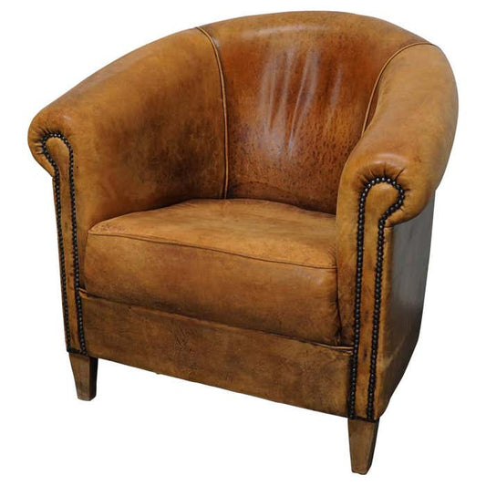 Vintage Dutch Cognac Colored Leather Club Chair