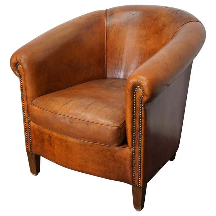 Vintage Dutch Cognac Colored Leather Club Chair