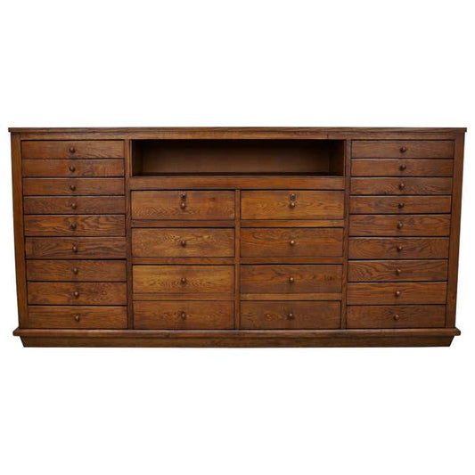 Dutch Industrial Oak Apothecary / School Cabinet, Mid-20th Century