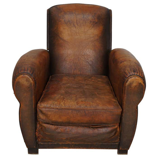 Vintage French Elephant Back Cognac-Colored Leather Club Chair, 1940s