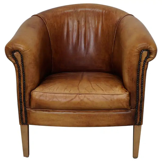 Vintage Dutch Cognac Colored Leather Club Chair
