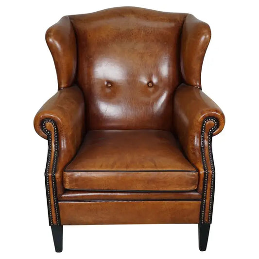 Vintage Dutch Cognac Colored Wingback Leather Club Chair