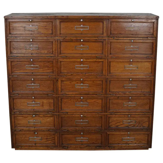 Antique French Oak Bank Cabinet with Drop Down Doors, ca 1920s