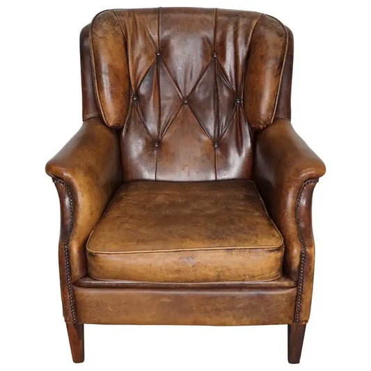 Vintage Dutch Cognac Colored Leather Club Chair
