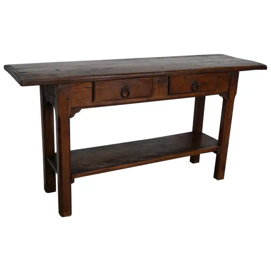 Antique French Rustic Farmhouse Oak Side Table, 19th Century