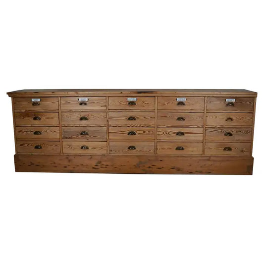 Large Dutch Pine Apothecary Cabinet / Bank of Drawers or Shop Counter, ca 1930