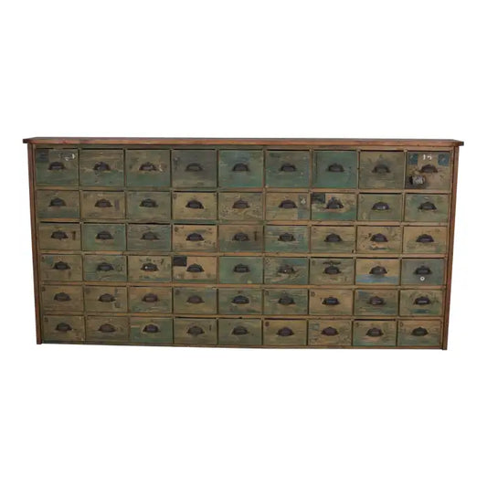 Industrial Large French Painted Pine Hardware Store Cabinet, 1950s