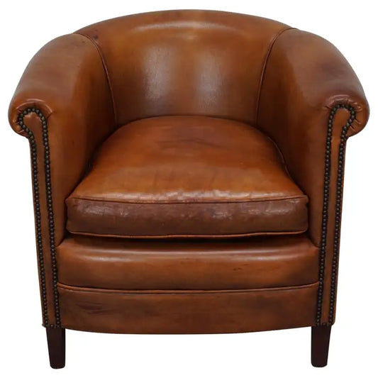 Vintage Dutch Cognac Colored Leather Club Chair