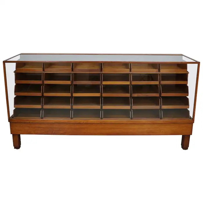 Antique English Oak & Glass Shop Counter Cabinet / Vitrine, circa 1920-1930s