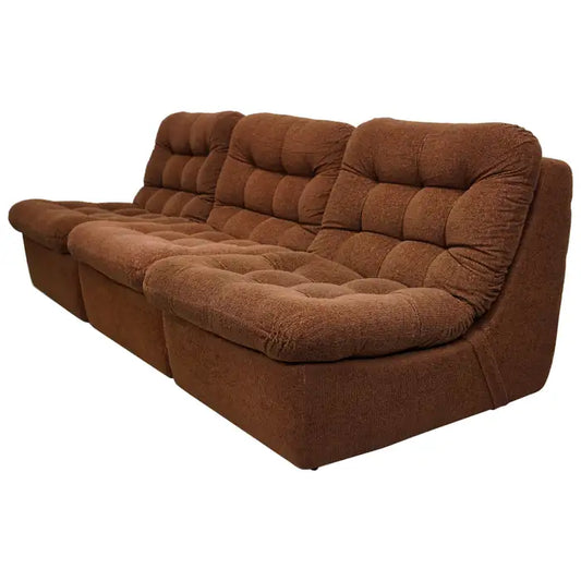 Vintage Brown German 3-seat Modular Design Sofa Boucle, 1970s
