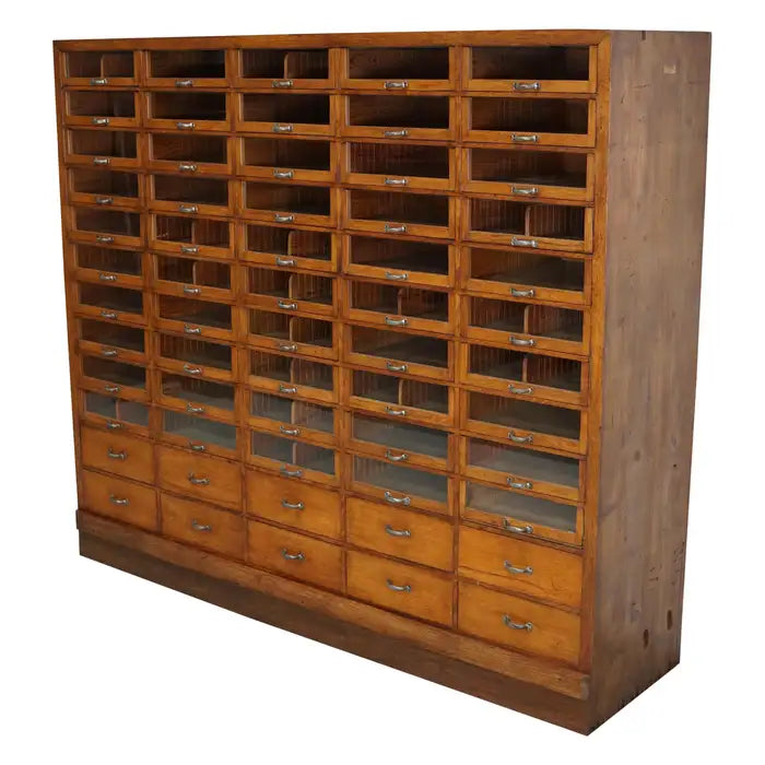 Large Vintage German Oak Haberdashery Shop Cabinet, 1940s