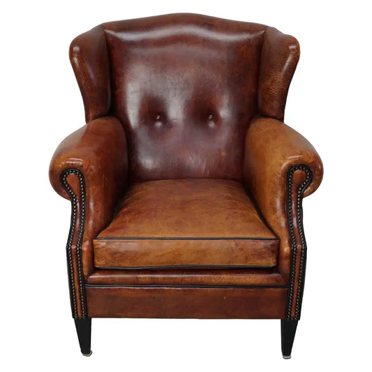 Vintage Dutch Club Chair in Cognac Colored Leather