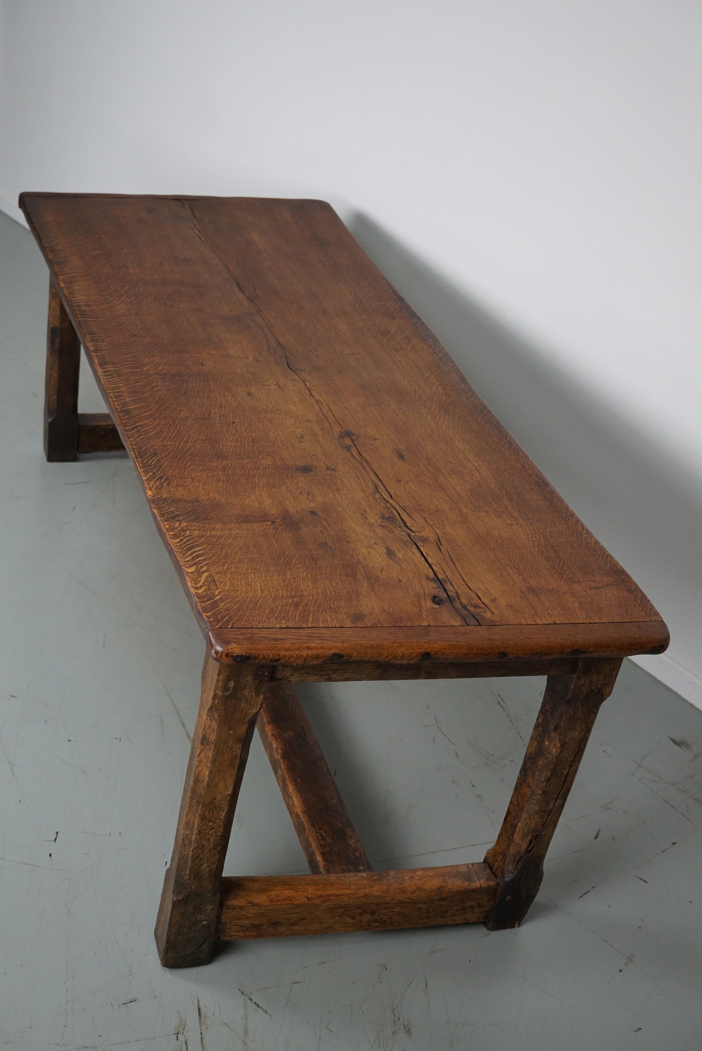 Antique 18th Century French Rustic Farmhouse Dining Table Tiger Oak