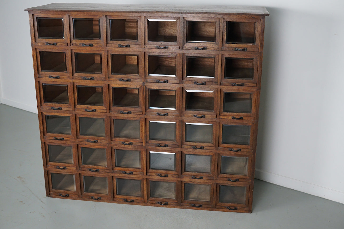 Antique German Oak Haberdashery Shop Cabinet, 1920/30s