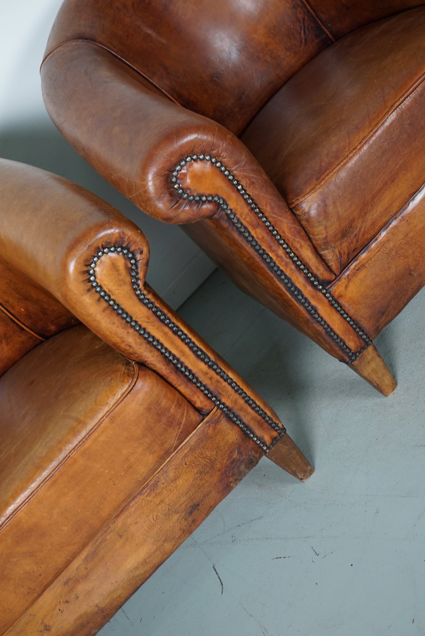 Vintage Dutch Cognac Colored Leather Club Chair, Set of 2