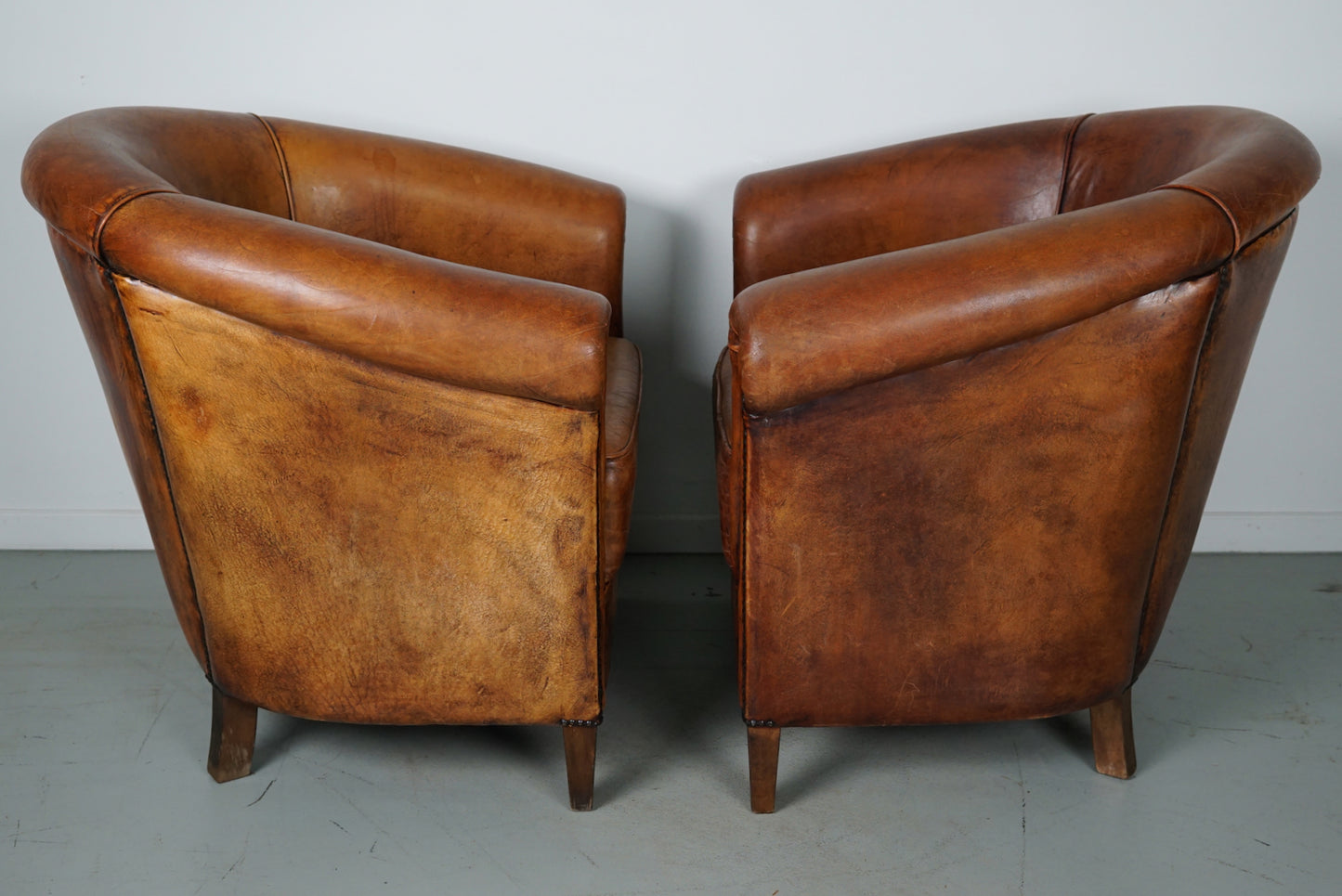 Vintage Dutch Cognac Colored Leather Club Chair, Set of 2