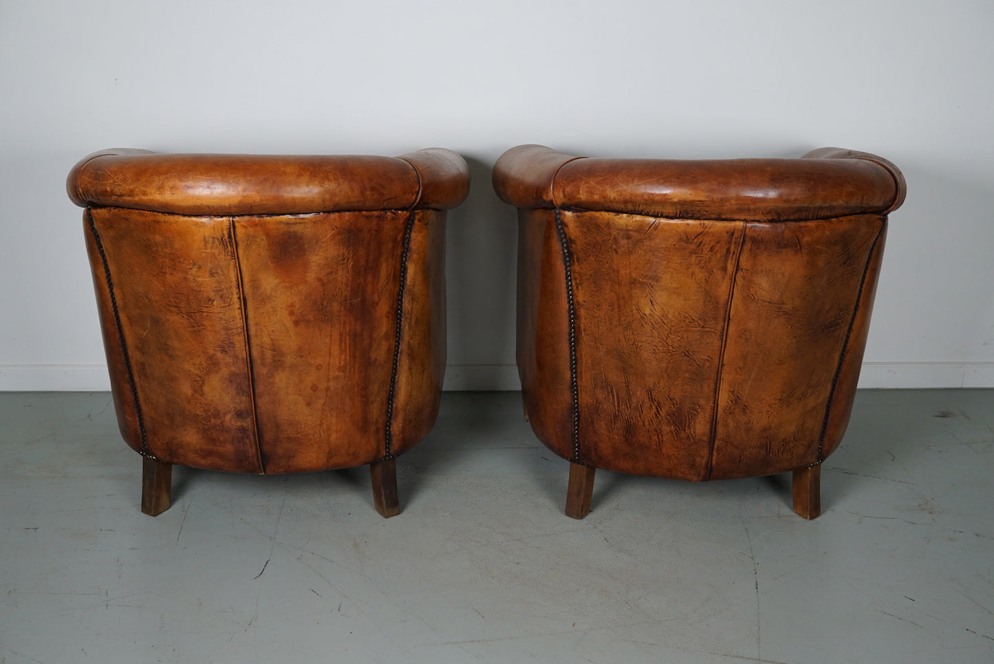 Vintage Dutch Cognac Colored Leather Club Chair, Set of 2