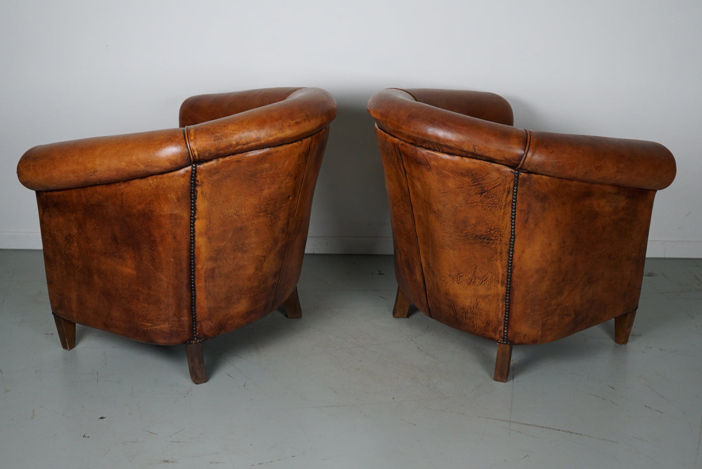 Vintage Dutch Cognac Colored Leather Club Chair, Set of 2