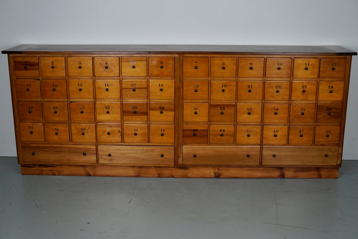 Large Dutch Industrial Beech Apothecary / School Cabinet, Mid-20th Century