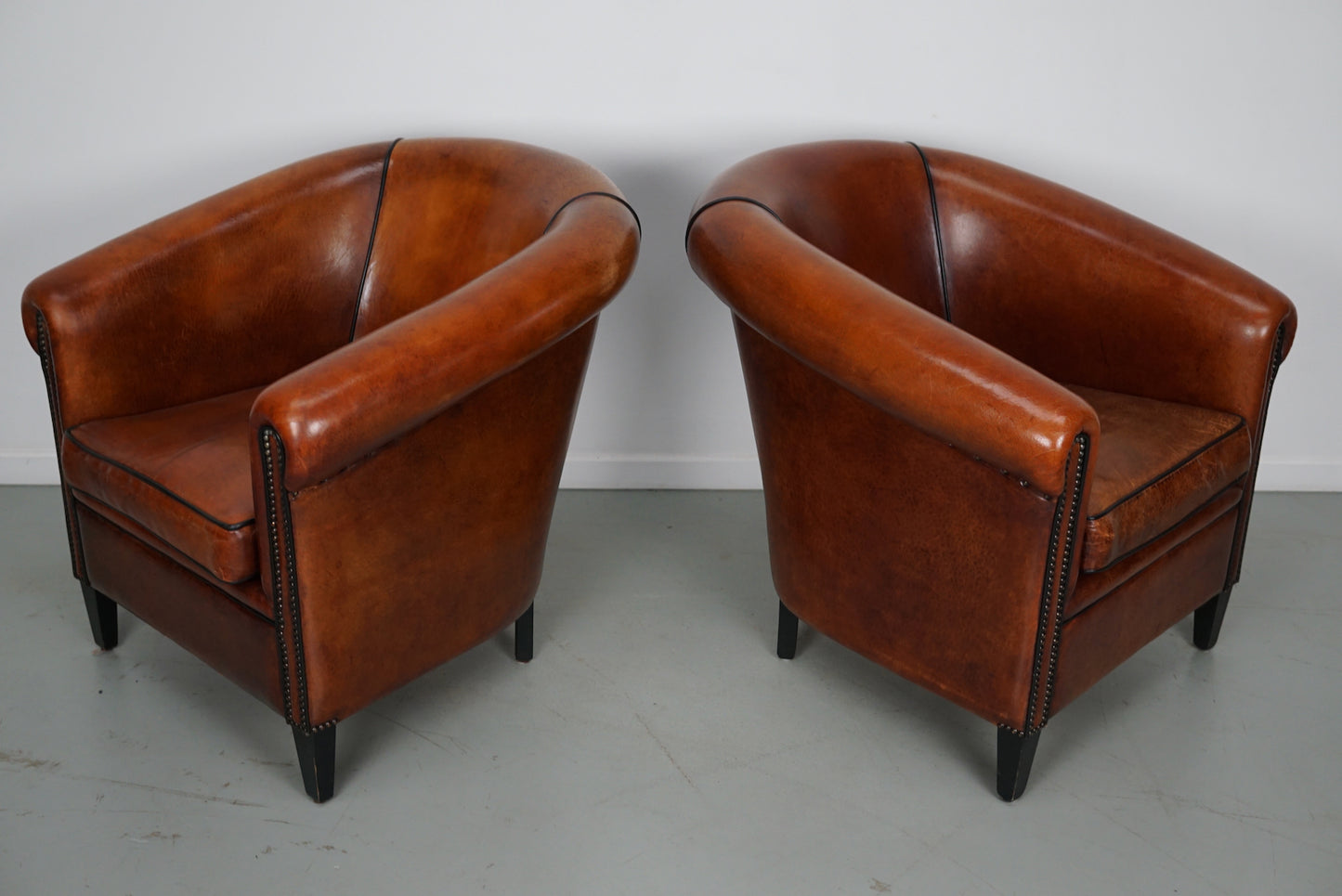 Vintage Dutch Cognac Colored Leather Club Chair, Set of 2