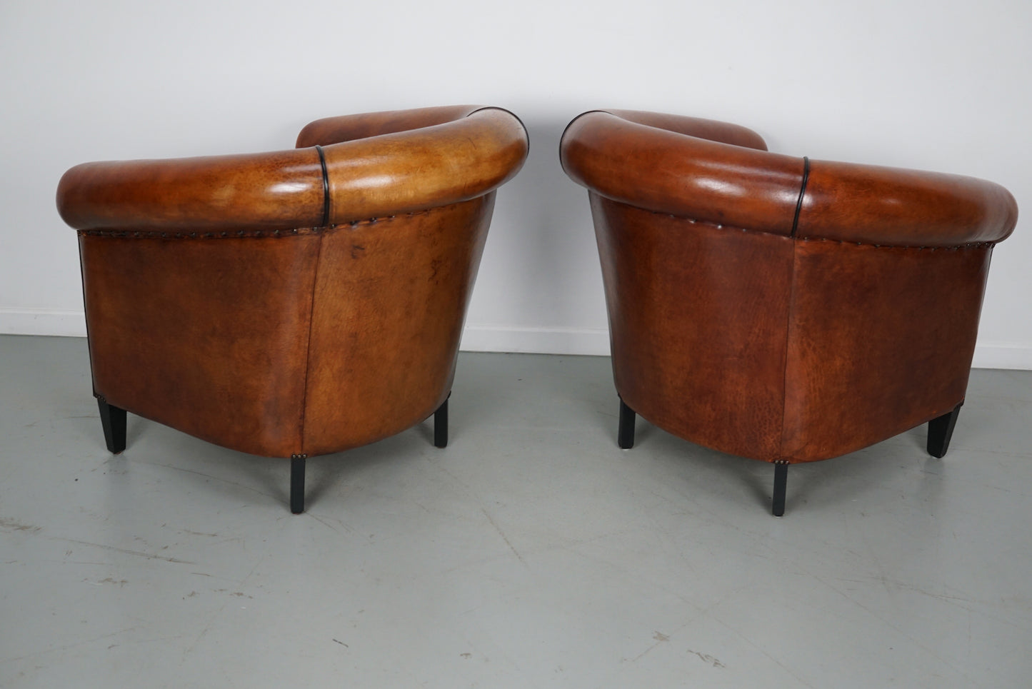 Vintage Dutch Cognac Colored Leather Club Chair, Set of 2