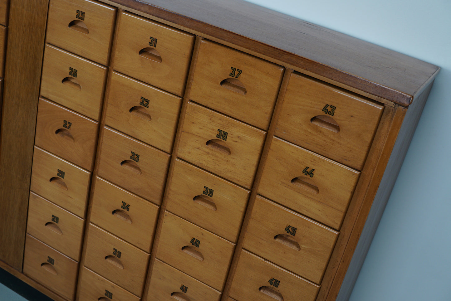 Dutch Industrial Beech Apothecary / School Cabinet, Mid-20th Century