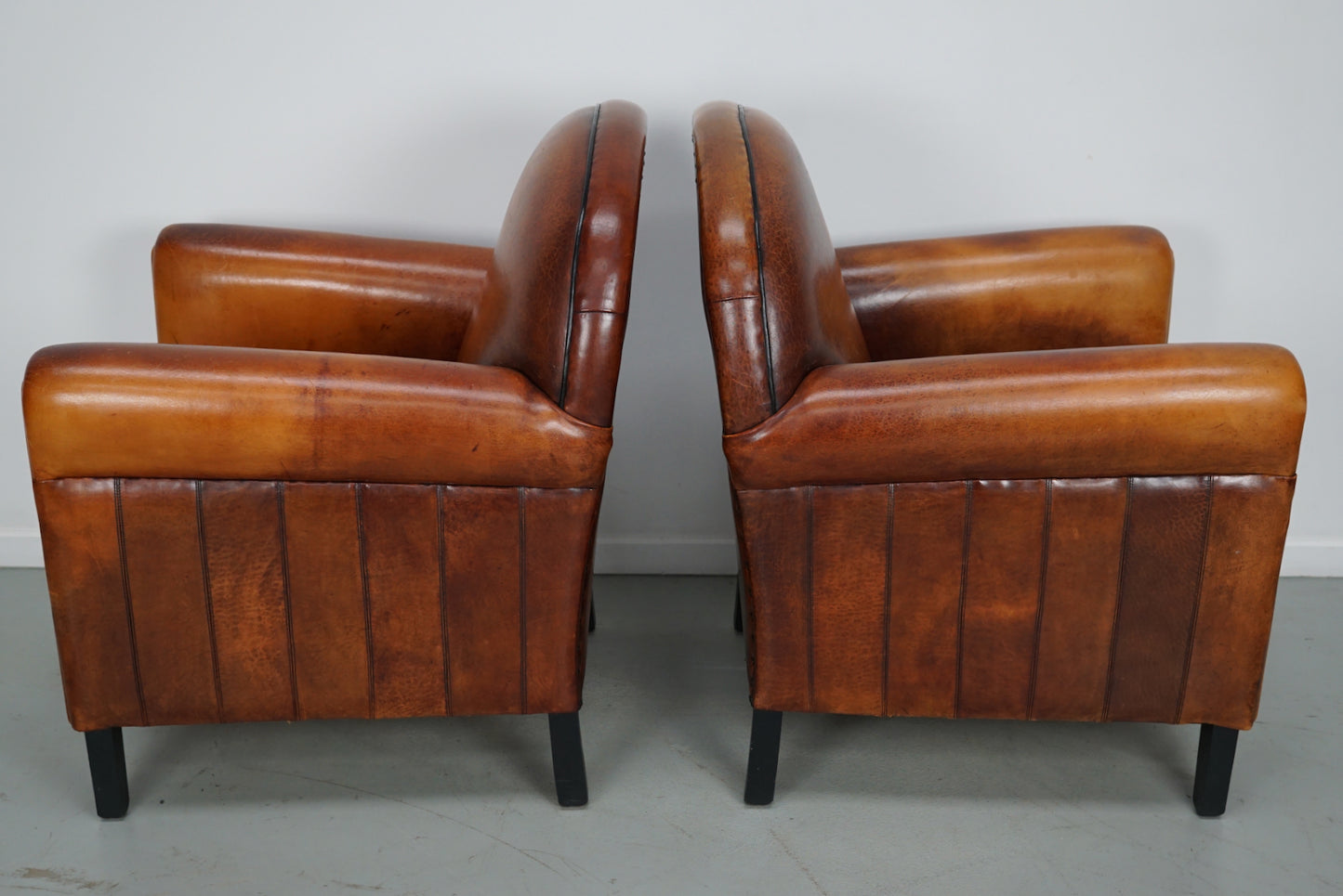 Vintage Dutch Cognac Colored Leather Club Chair, Set of 2
