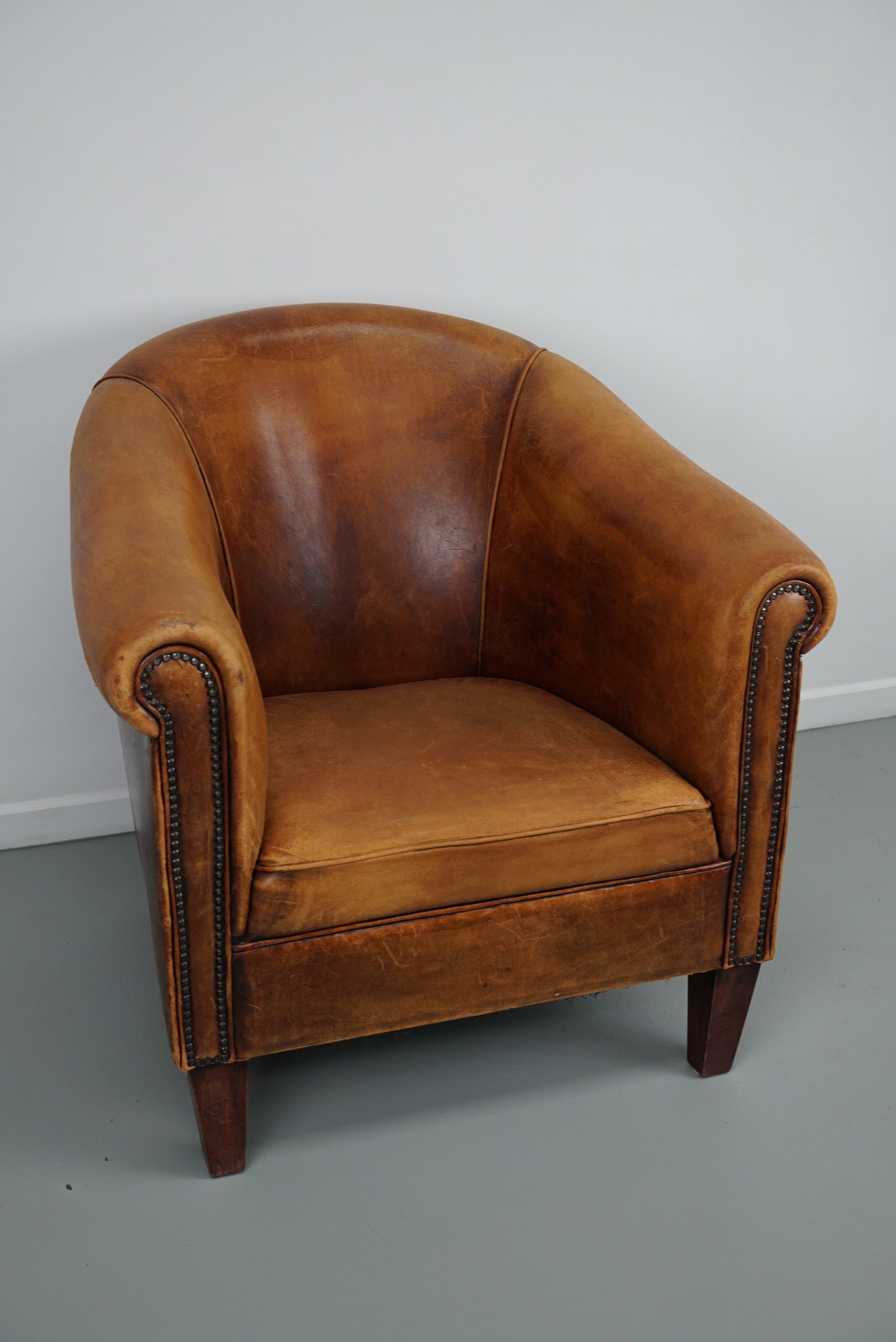 Vintage Dutch Cognac Colored Leather Club Chair