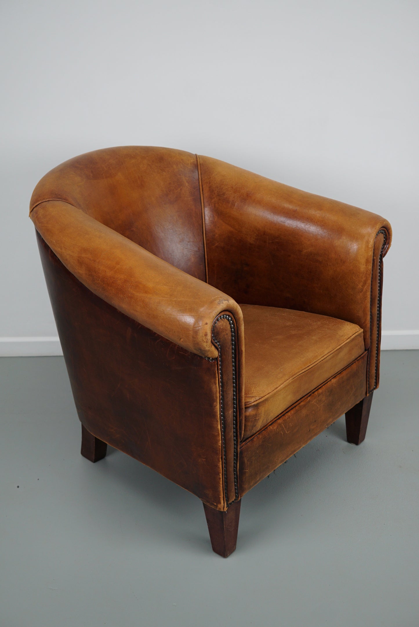 Vintage Dutch Cognac Colored Leather Club Chair