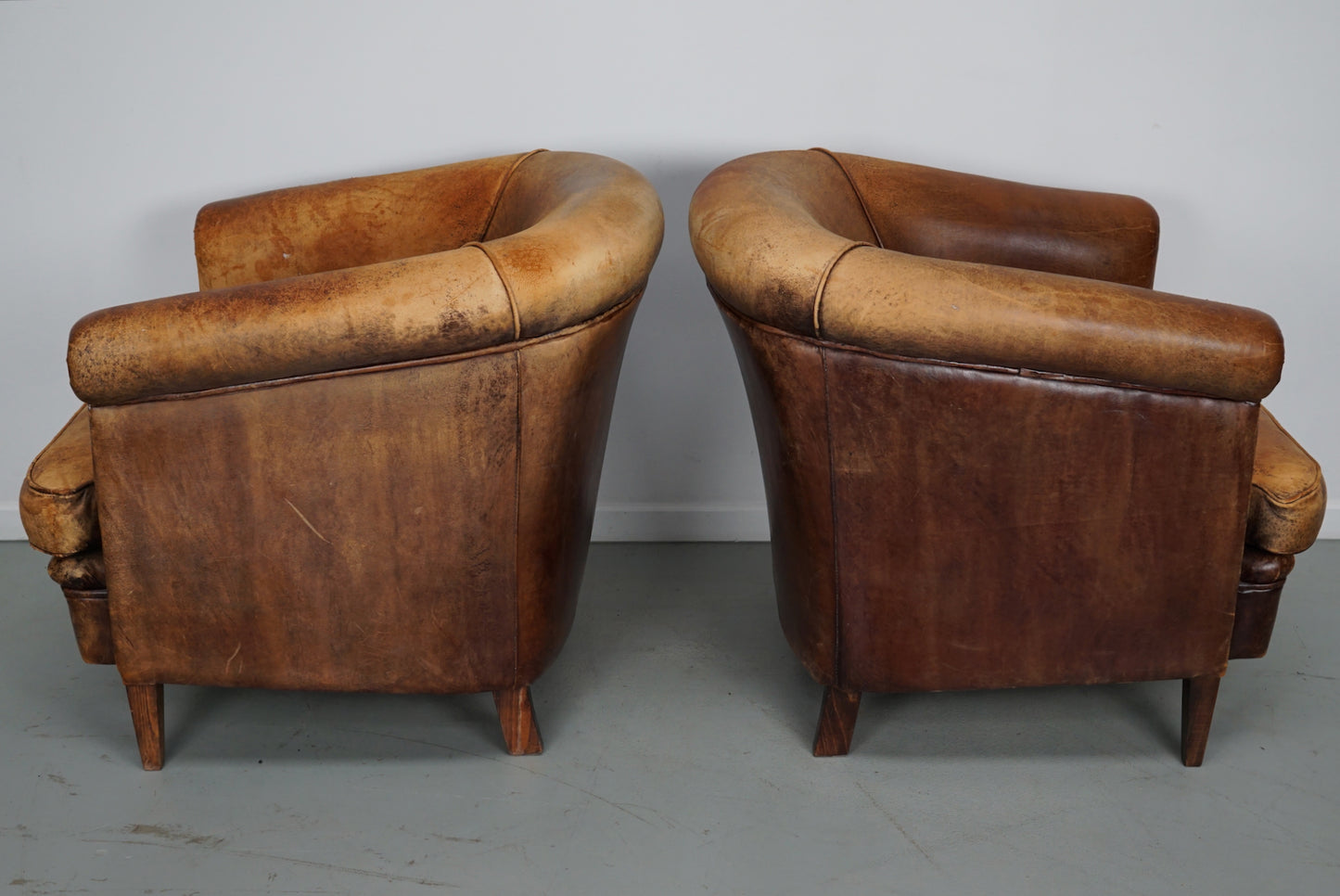 Vintage Dutch Cognac Colored Leather Club Chair, Set of 2