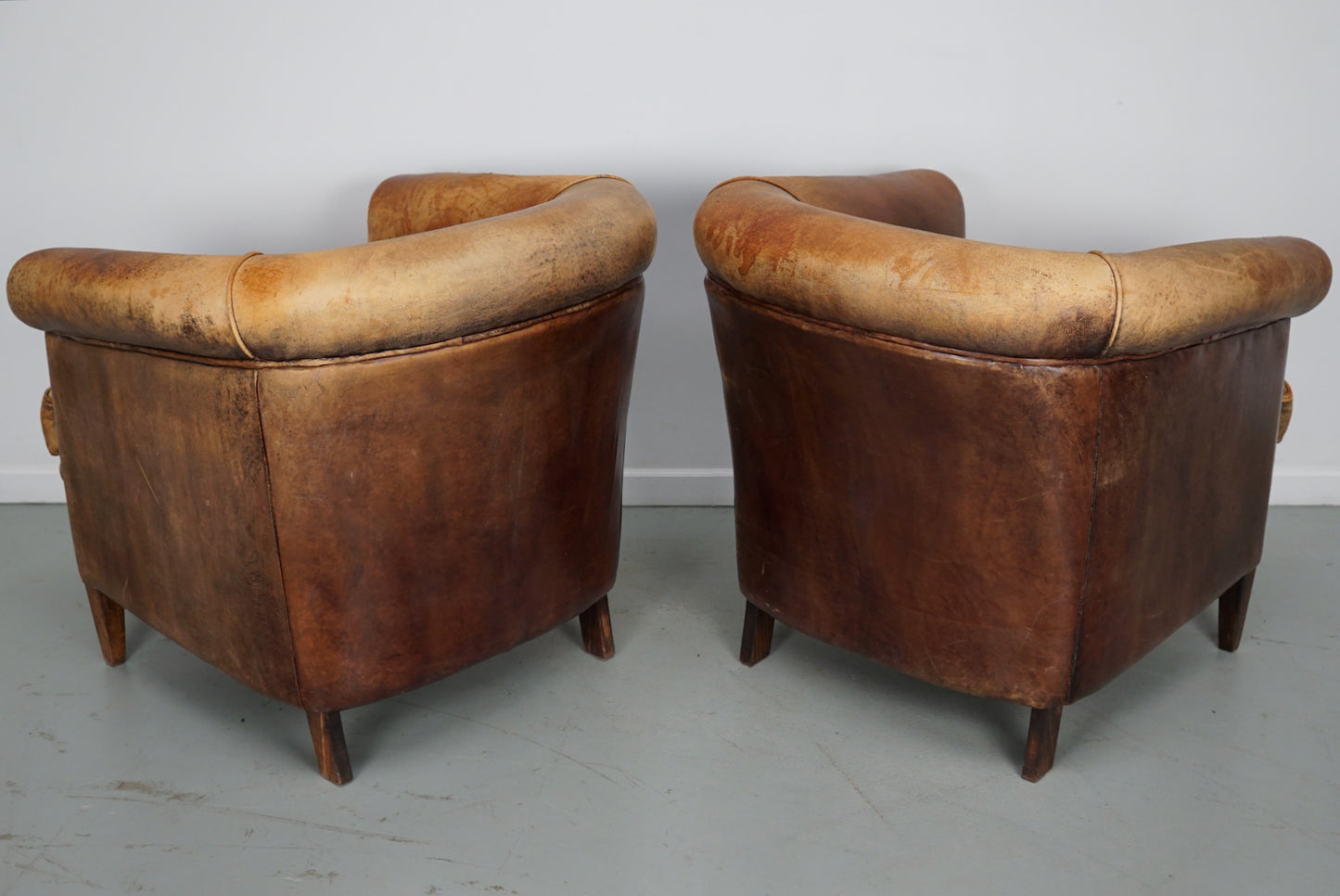 Vintage Dutch Cognac Colored Leather Club Chair, Set of 2