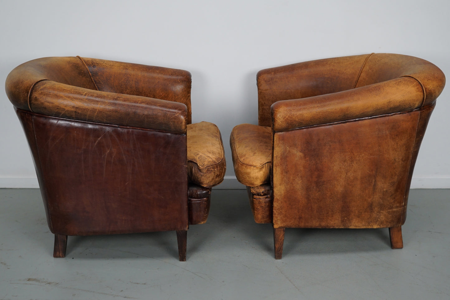 Vintage Dutch Cognac Colored Leather Club Chair, Set of 2