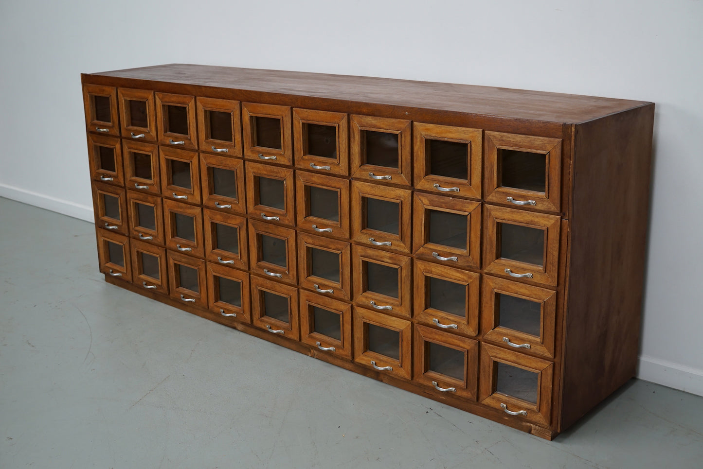 Vintage Dutch Beech Haberdashery Shop Cabinet / Vitrine, 1950s