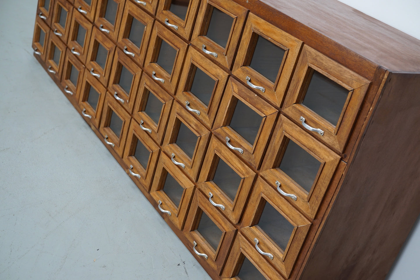 Vintage Dutch Beech Haberdashery Shop Cabinet / Vitrine, 1950s