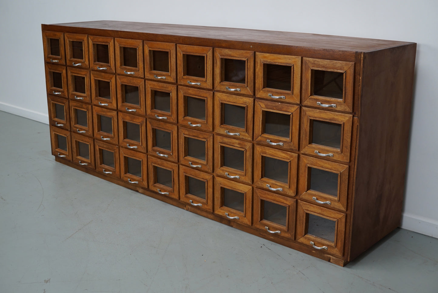 Vintage Dutch Beech Haberdashery Shop Cabinet / Vitrine, 1950s